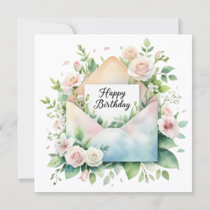 Delicate bouquet of flowers. Happy birthday card. Holiday Card