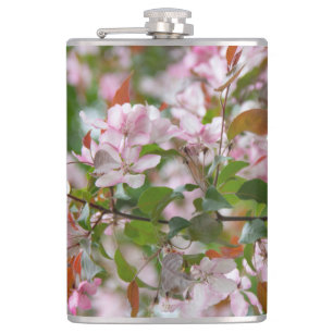 Delicate branch with flowers apple tree hip flask