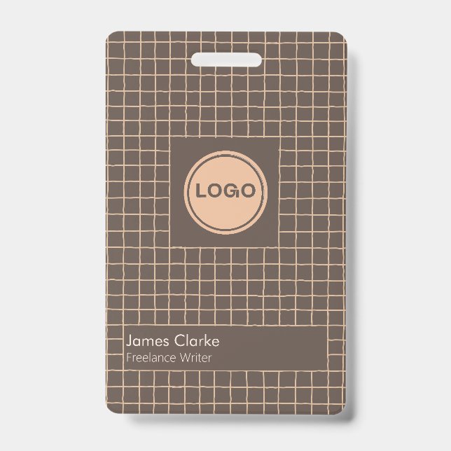 Delicate Brown Creamy Chequered Pattern with Logo ID Badge (Front)