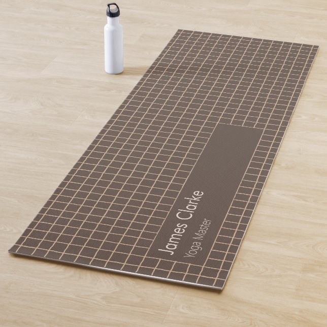 Delicate Brown Creamy Chequered Pattern Yoga Mat (In Situ)