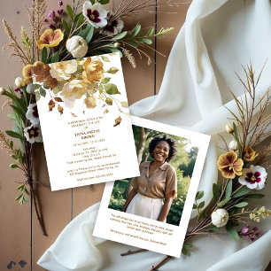 Delicate Brown & Marfil Botanical Floral Funeral Invitation