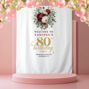 Delicate Burgundy 80th Birthday Backdrop Tapestry
