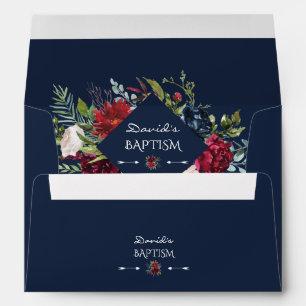 Delicate Burgundy Blue Floral Wreath Baptism Envelope