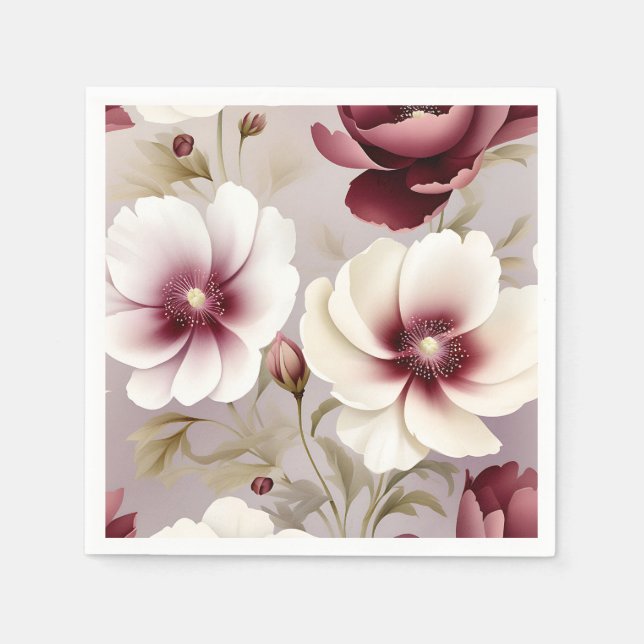Delicate Burgundy Botanical Floral Napkin (Front)