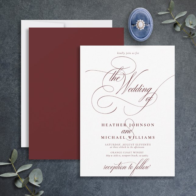 Delicate Burgundy Modern Calligraphy Classic Invitation (Creator Uploaded)