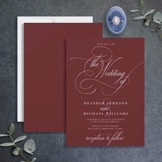 Delicate Burgundy Modern Calligraphy Classic Invitation (Creator Uploaded)