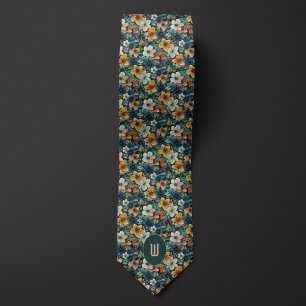 Delicate Burnt Orange and Green Floral Tie