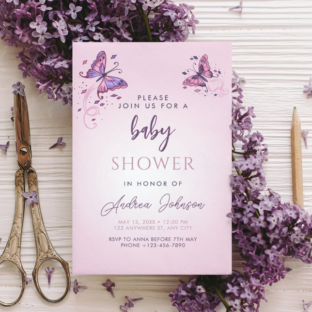 Delicate Butterflies Girl Chic Baby Shower Party Invitation (Creator Uploaded)
