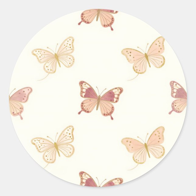 Delicate Butterflies Seamless Pattern Classic Round Sticker (Front)