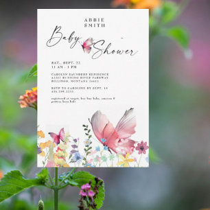 Delicate Butterflies & Wildflowers Baby Shower Invitation