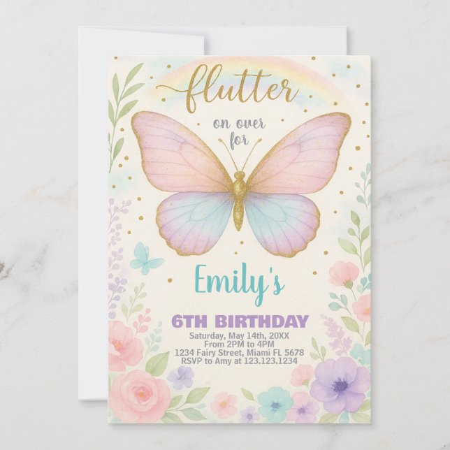 Delicate Butterfly Birthday Invitation (Front)