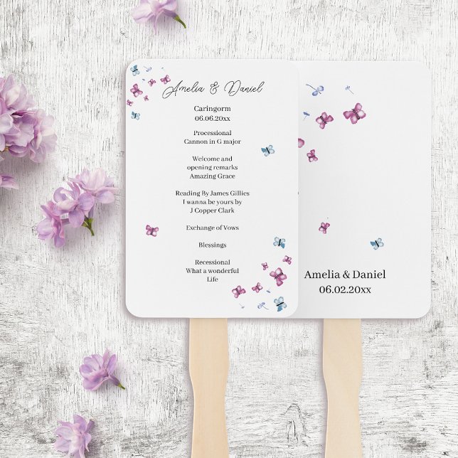 Delicate Butterfly Wedding Ceremony Program Hand Fan (Creator Uploaded)
