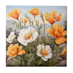 Delicate California Poppy Floral Tile
