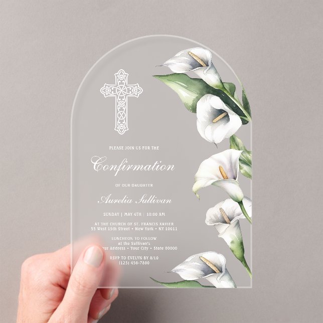 Delicate Calla Lilies Arch Confirmation Acrylic Invitations (Insitu (Handheld))