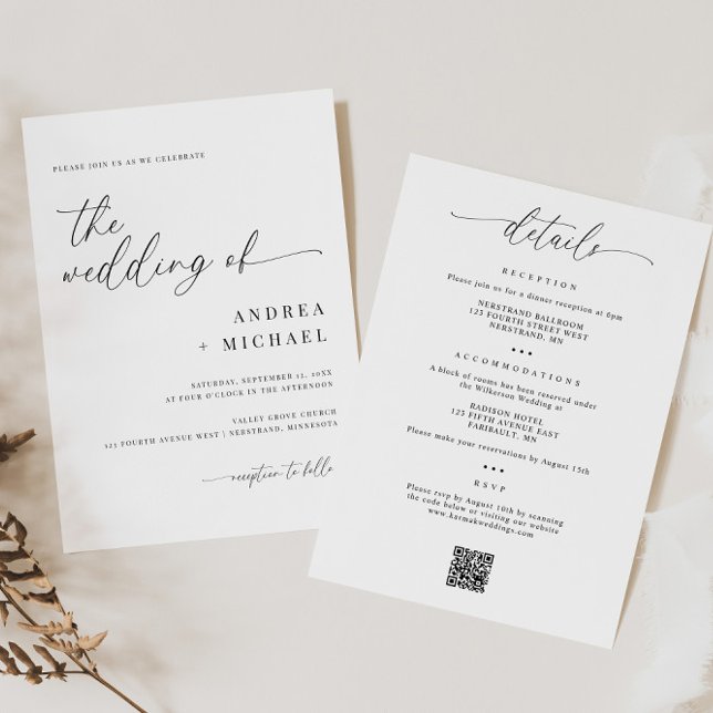 Delicate Calligraphy All in One Modern Wedding Invitation (Delicate Calligraphy Wedding Invitation with Details on Back - Simple Modern All in One Invitation)