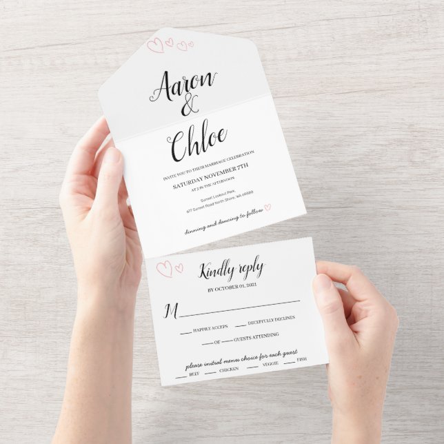 Delicate Calligraphy All in One Wedding Invite (Tearaway)