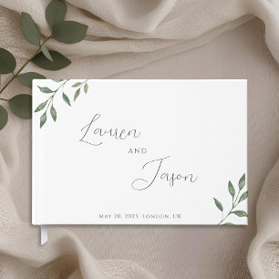 Delicate Calligraphy and Foliage Wedding Guest Book