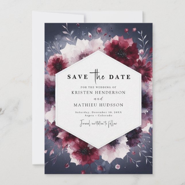 Delicate Calligraphy Burgundy Wedding Save The Date (Front)