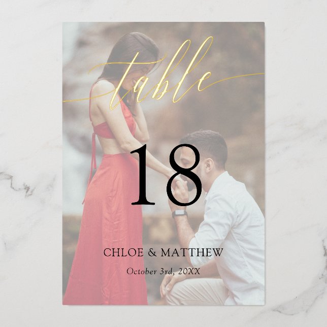 Delicate Calligraphy - Custom Photo Table Number (Front)