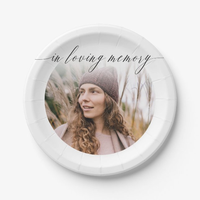 Delicate Calligraphy In Loving Memory Photo  Paper Plate (Front)