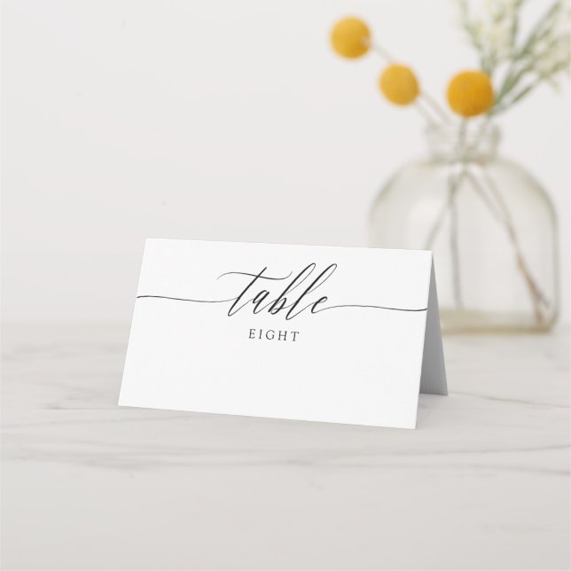 Delicate Calligraphy Names & Wedding Date Place Ca Place Card (Front)