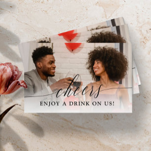 Delicate Calligraphy Photo Wedding Drink Ticket