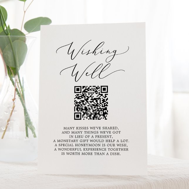 Delicate Calligraphy QR Code Wedding Wishing Well Pedestal Sign (Creator Uploaded)