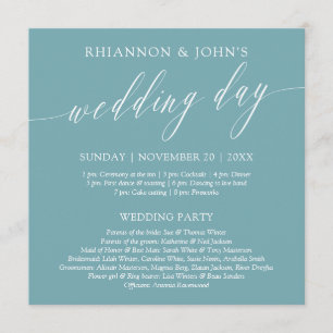 Delicate Calligraphy Teal Wedding Day Program Programme