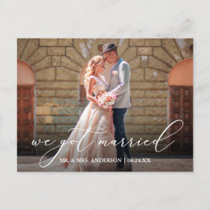 Delicate Calligraphy We Got Married Wedding Postcard