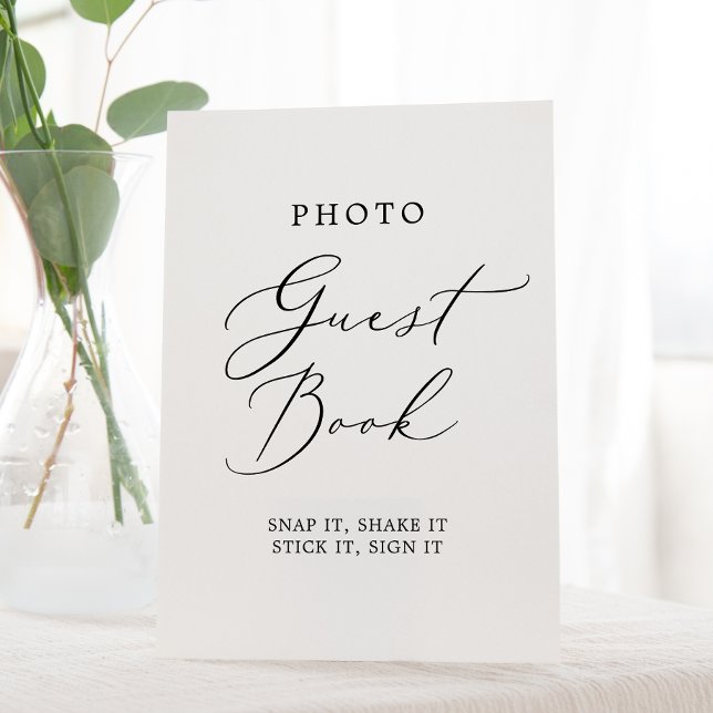 Delicate Calligraphy Wedding Photo Guest Book Pedestal Sign (Creator Uploaded)