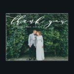 Delicate Calligraphy Wedding Thank You Photo Postcard<br><div class="desc">Delicate Calligraphy Wedding Thank You Photo Postcard. Send thanks to family and friends for being a part of your special day with this customisable thank you card featuring white delicate calligraphy. Personalise by adding your two favourite photos. This script thank you card will also be perfect for graduations and other...</div>