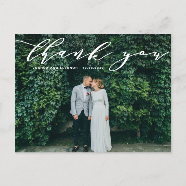 Delicate Calligraphy Wedding Thank You Photo Postcard (Front)