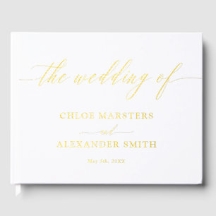 Delicate Calligraphy White Gold Wedding Guest Book