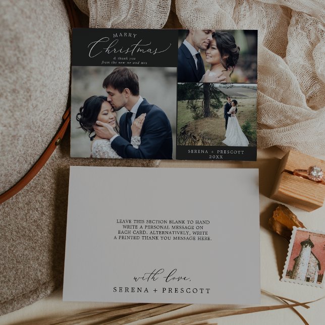 Delicate Charcoal Christmas Wedding Thank You Holi Holiday Card (Creator Uploaded)