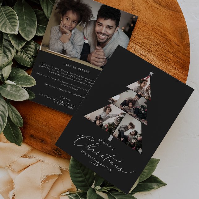 Delicate Charcoal Merry Christmas Tree Photo Holid Holiday Card (Creator Uploaded)