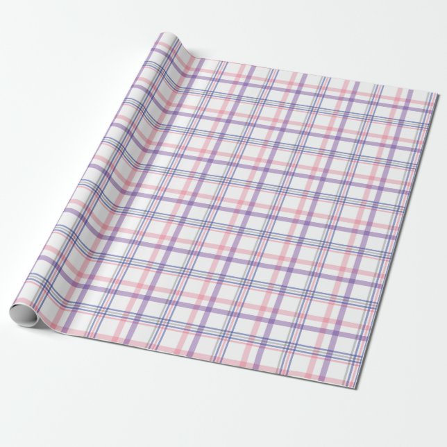 Delicate Chequered Pattern Of Blue Violet Pink Wrapping Paper (Unrolled)