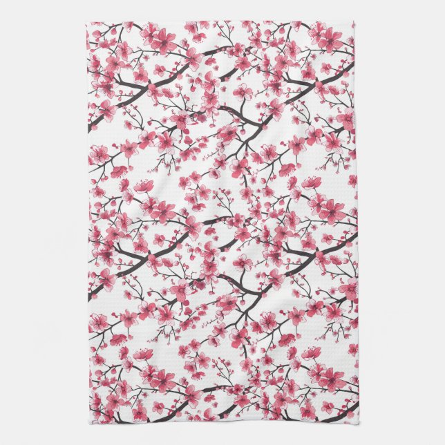 Delicate Cherry Blossom Pattern Tea Towel (Vertical)