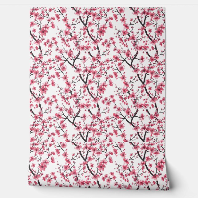 Delicate Cherry Blossom Pattern Wallpaper (Unrolling)