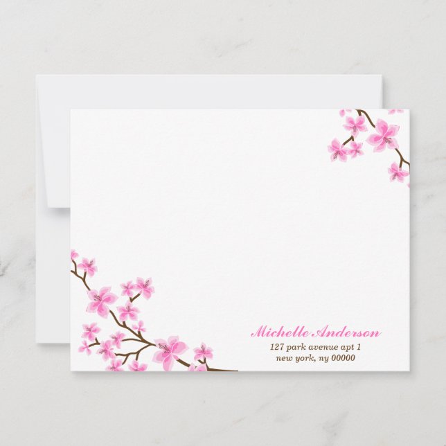 Delicate Cherry Blossoms Custom Flat Note Cards (Front)