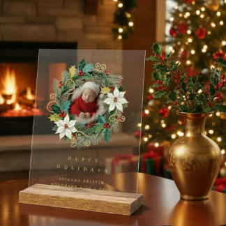 Delicate Classy First Christmas Wreath Baby Photo Acrylic Sign