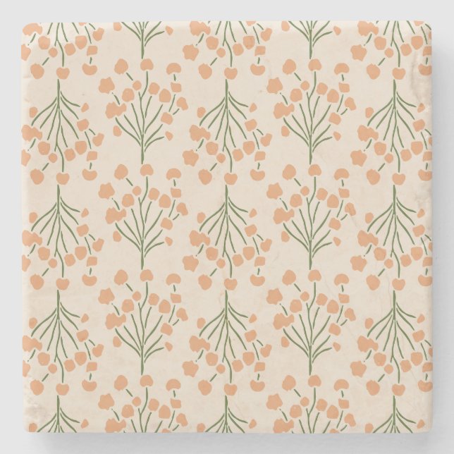 Delicate Climbing Leaves | Absorbent Muted Apricot Stone Coaster (Front)