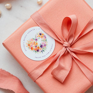 Delicate Colorful Wildflowers Heart Bridal Shower Classic Round Sticker