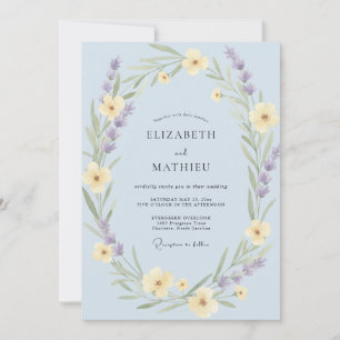 Delicate Cornflower Yellow Wreath Wedding Invitation