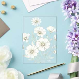 Delicate Cosmos Bouquet Line Art Grace Acrylic Invitations