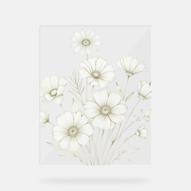 Delicate Cosmos Bouquet Line Art Grace Acrylic Sign (Front)