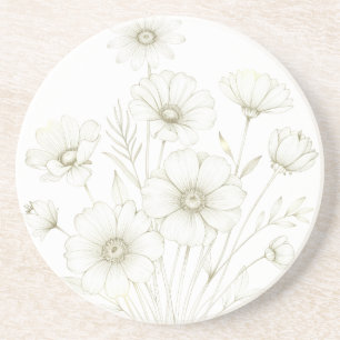 Delicate Cosmos Bouquet Line Art Grace Coaster