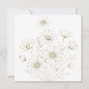 Delicate Cosmos Bouquet Line Art Grace Invitation