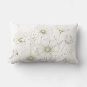 Delicate Cosmos Bouquet Line Art Grace Lumbar Cushion