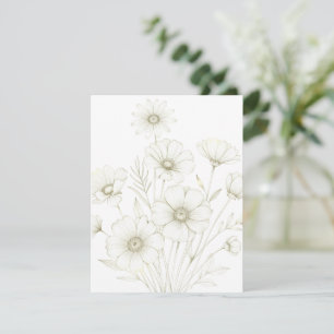Delicate Cosmos Bouquet Line Art Grace RSVP Card