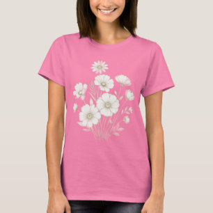 Delicate Cosmos Bouquet Line Art Grace T-Shirt